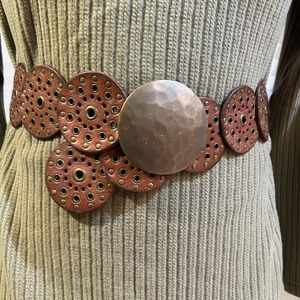 Brown Leather Belt with Brass Rivets